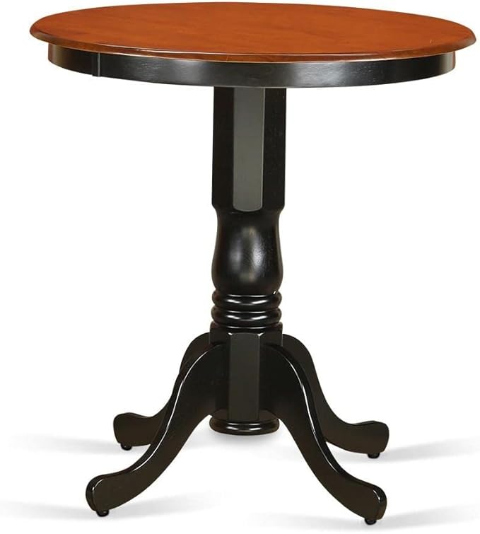 East West Furniture Eden 3 Piece Kitchen Counter Height Set Contains a Round Wooden Table with Pedestal and 2 Dining Chairs, 30x30 Inch, Black & Cherry - LeafyLoom
