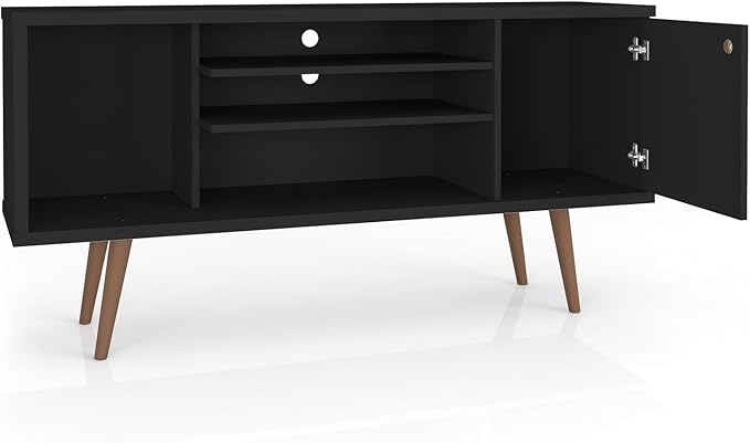 Manhattan Comfort Liberty Mid Century Modern TV Stand for Televisions up to 50 Inches, Bedroom and Living Room Entertainment Center with Storage, Shelves, and Cabinet, 53" Wide, Black - LeafyLoom