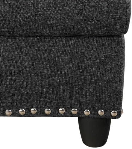ROOMTEC Modern L Shaped Sectional Sofa with Storage Ottoman, Right Facing Chaise Longue, Reversible Backrest w/ 2 Cup Holders, Linen Tufted Cushions, for Living Room, Apartment, Black Grey - LeafyLoom
