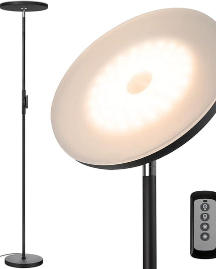 Dimunt and JOOFO LED Floor Lamps Bundle - 27W/2000LM Main Light with 7W/350LM Reading Lamp and 30W/2400LM 3 Color Temperature Torchiere Pole Light - LeafyLoom