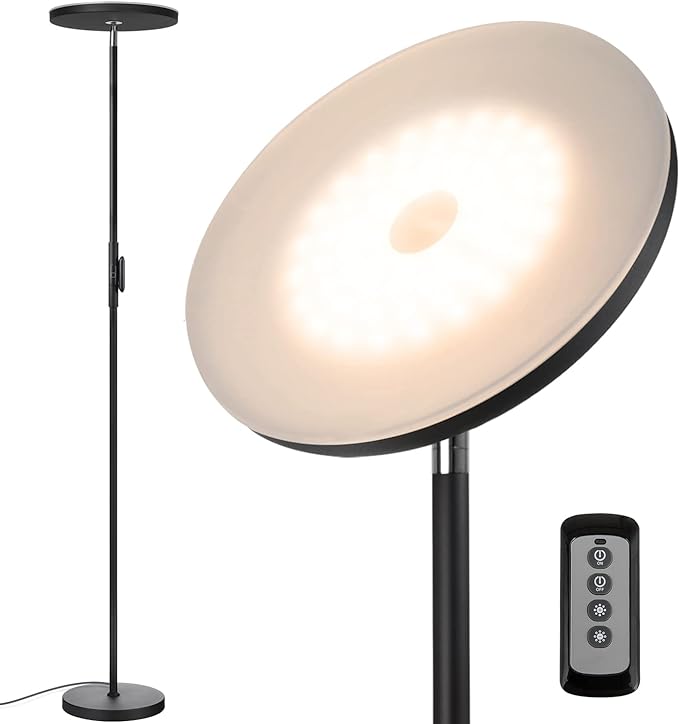 Dimunt and JOOFO LED Floor Lamps Bundle - 27W/2000LM Main Light with 7W/350LM Reading Lamp and 30W/2400LM 3 Color Temperature Torchiere Pole Light - LeafyLoom