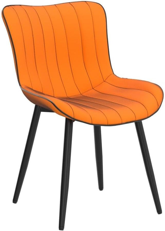 YOUNUOKE Orange Dining Chairs Set of 2 Upholstered Mid Century Modern Kitchen Chair Armless Faux Leather Accent Guest Side Chair with Back and Metal Legs for Living Reception Waiting Room Bedroom - LeafyLoom