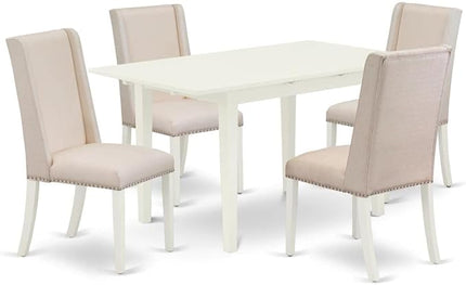 East West Furniture NOFL5-LWH-01 5 Piece Modern Dining Set Includes a Rectangle Wooden Table with Butterfly Leaf and 4 Cream Linen Fabric Upholstered Chairs, 32x54 Inch - LeafyLoom