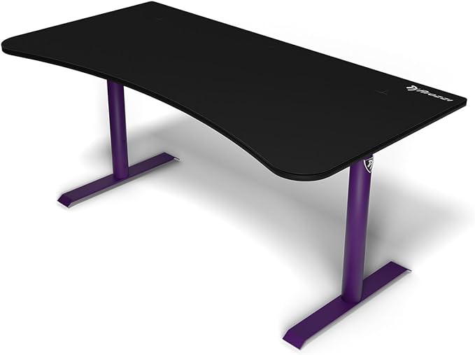 Arozzi Arena Ultrawide Curved Gaming and Office Desk with Full Surface Water Resistant Desk Mat with 3 Custom Monitor Mount Cut Outs and Under The Desk Cable Management Netting - Deep Purple - LeafyLoom