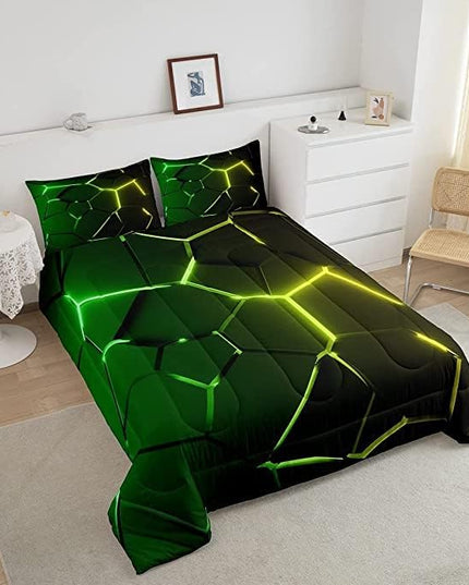 Honeycomb Comforter Green Yellow Hexagonal Print Bedding Set for Kids Boys Girls Children Beehive Geometrical Comforter Set Ultra Soft Decor Reticulated Duvet Set King Size - LeafyLoom