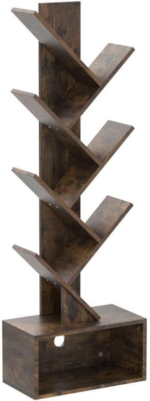 Yoobure Tree Bookshelf - 6 Shelf Retro Floor Standing Bookcase, Tall Wood Book Storage Rack for CDs/Movies/Books, Utility Book Organizer Shelves for Bedroom, Living Room, Home Office - LeafyLoom