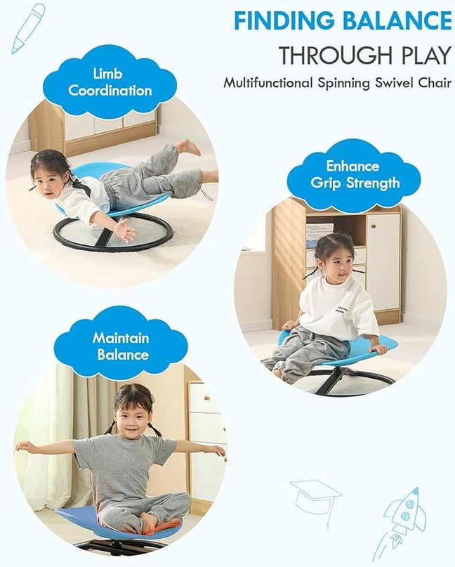 Giggle & Play Kids Swivel Chair, Sensory Spinning Chair, Body Balance Physical Therapy Equipment, Autism Swivel Chair, Montessori Carousel Spinning Toy Chair - 360° Sit and Spin (Blue) - LeafyLoom