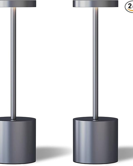 LED Cordless Table Lamps Set of 2, Portable Rechargeable 5000mAh Battery Powered Lamp, 3 Color Stepless Dimmable Metal Table Light for Outdoor/Patio/Restaurant/Home. (Grey) - LeafyLoom