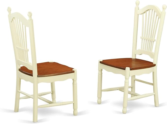 East West Furniture Antique 3 Piece Kitchen Set Contains a Round Dining Room Table with Pedestal and 2 Solid Wood Seat Chairs, 36x36 Inch, Buttermilk & Cherry - LeafyLoom