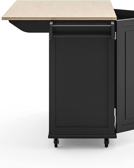 Homestyles Dolly Madison Kitchen Cart with Wood Top and Drop Leaf Breakfast Bar, Rolling Mobile Kitchen Island with Storage and Towel Rack, 54 Inch Width, Black - LeafyLoom