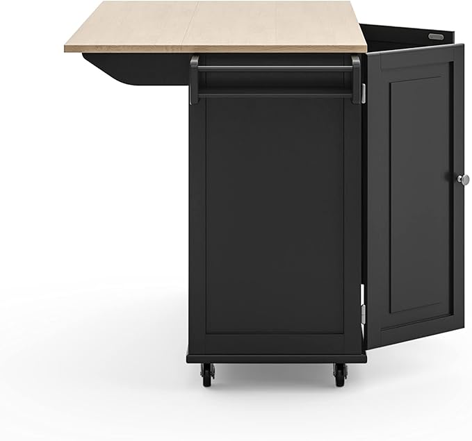 Homestyles Dolly Madison Kitchen Cart with Wood Top and Drop Leaf Breakfast Bar, Rolling Mobile Kitchen Island with Storage and Towel Rack, 54 Inch Width, Black - LeafyLoom