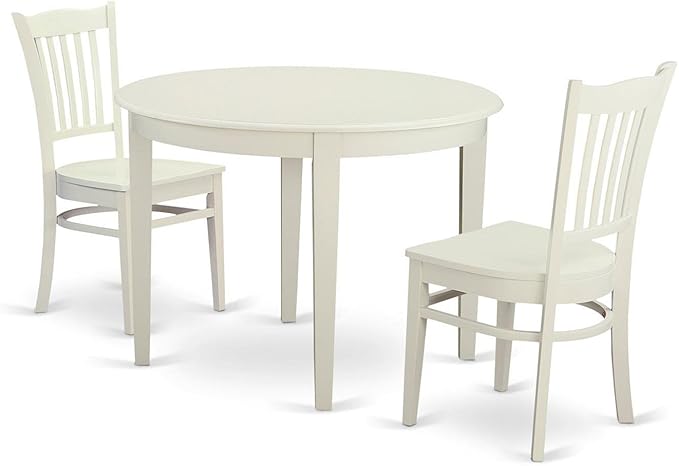 East West Furniture BOGR3-WHI-W Boston 3 Piece Set for Small Spaces Contains a Round Kitchen Table and 2 Dining Chairs, Linen White, 42x42 Inch - LeafyLoom