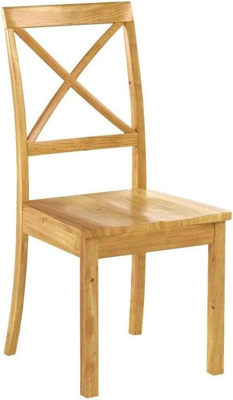 East West Furniture Boston Kitchen Dining Cross Back Wooden Seat Chairs, Set of 2, Oak - LeafyLoom