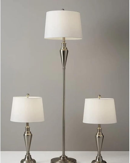 Adesso 1583-22 Glendale 3-Piece Floor Lamp Set, 59.5 in./25.5 in., 150W, Brushed Steel/White, 3 Antique Lamps - LeafyLoom
