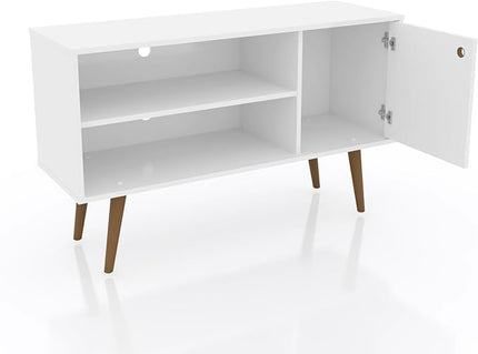 Manhattan Comfort Liberty Mid Century Modern TV Stand for Televisions up to 46 Inches, Bedroom and Living Room Entertainment Center with Storage, Shelves, and Cabinet, 43" Wide, White - LeafyLoom