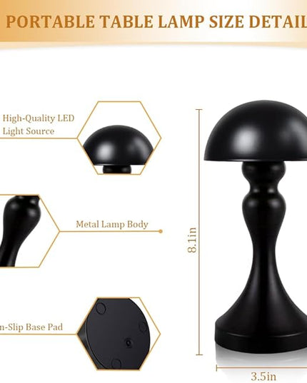 Portable LED Table Lamp, 3-Levels Brightness Metal Desk Lamp, 3 Color Touch Control Rechargeable Lamp, Night Light, Bedside Lamp,Dining Room Lamp (Black) - LeafyLoom