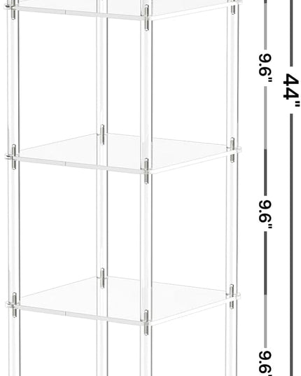 5 Tier Square Acrylic Bookshelf, Small Bookcase with Acrylic Fittings for Fixing to Wall, Corner Display Shelf for Living Room, Bedroom, Bathroom, Small Spaces, Clear, 11.6'' W x 44'' H - LeafyLoom