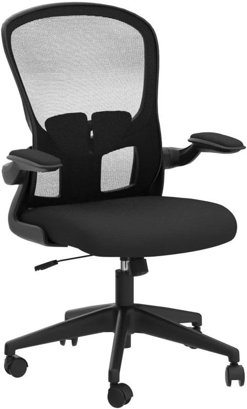 FelixKing Office Desk Chairs, Ergonomic PC Desk Chair with Wheels, Adjustable Lumbar Support and Height, Swivel Computer Chair with Flip-up Armrests, Ergo Mesh Backrest for Working (Black) - LeafyLoom
