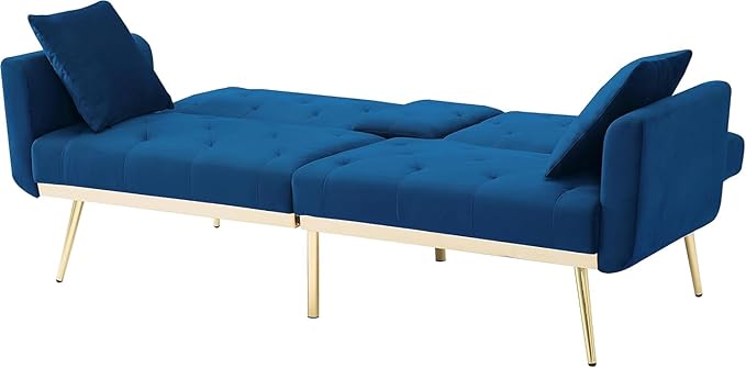 72.4" Mid-Century Modern Tufted Loveseat Sofa Living Room Furniture Sets with Cup Holder/2 Pillows/Adjusting Backrest Small Comfy Couch for Bedroom Apartment,Home Office,Navy Blue Sofá - LeafyLoom