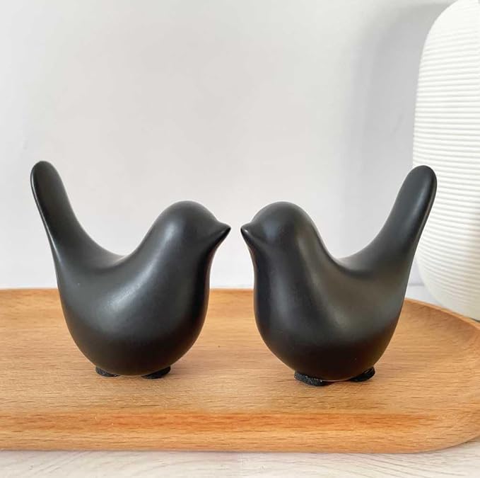 Black Bookshelf Decor Aesthetic, Decorative Birds Black Decor for Living Room, Modern Bathroom Decor for Shelf Bookshelf Fireplace Desktop Table Top Decor - LeafyLoom