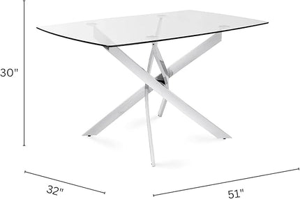 Uptown Club Glass Dining Table with Versatile Rectangular Designs, Tempered Surfaces, and Sturdy Bases for Modern Homes, Seats 4 to 8 People, Elegant Statement Piece, 51" x 32" Metallic - LeafyLoom