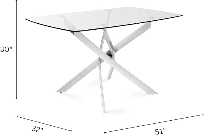 Uptown Club Glass Dining Table with Versatile Rectangular Designs, Tempered Surfaces, and Sturdy Bases for Modern Homes, Seats 4 to 8 People, Elegant Statement Piece, 51" x 32" Metallic - LeafyLoom