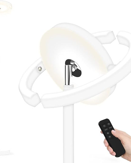 FIMEI Floor Lamp for Living Room, Saturn Ring Original Design, LED Bright Rotatable Modern Floor Lamp, Stepless Dimming and 3 Color Temperatures, Touch/Remote Control, for Bedroom Office, White - LeafyLoom