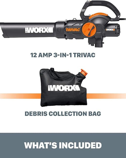 WORX 12 Amp TRIVAC 3-in-1 Electric Leaf Blower/Mulcher/Yard Vacuum - WG512 - LeafyLoom