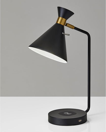 Adesso 4507-01 Maxine Desk Lamp Wireless Charging, 7W LED, 5W QI, USB Port, Indoor Lighting Lamps - LeafyLoom