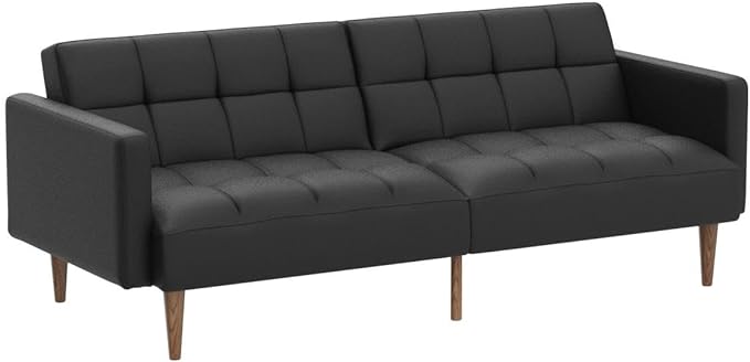 mopio Aaron Couch, Small Sofa, Futon, Sofa Bed, Sleeper Sofa, Loveseat, Mid Century Modern Futon Couch, Sofa Cama, Couches for Living Room, Bedroom (Midnight Black, Faux Leather) - LeafyLoom