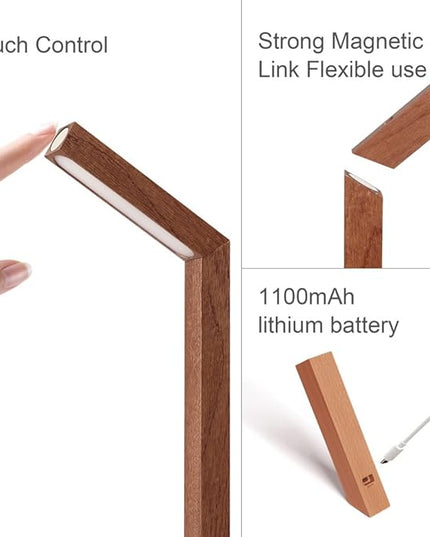 LANDGOO LED Desk Lamp for Home Office,Desk Light Touch Control Foldable Dimmable Lamp Wall Lamp Wooden Night Light (Sapele Wood) - LeafyLoom