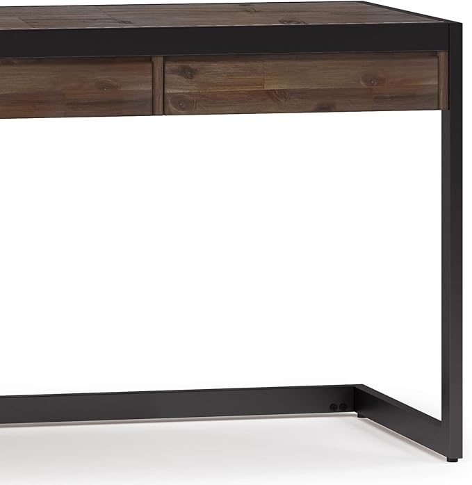 SIMPLIHOME Erina SOLID WOOD and Metal Modern Industrial 72 inch Wide Home Office Desk, Writing Table, Workstation, Study Table Furniture in Rustic Natural Aged Brown with 2 Drawers - LeafyLoom