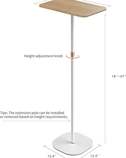 Portable Laptop Floor Stand, Bedside/Sofa Table with Height Adjustable 18''~47'', Stylish Movable Workstation Floor Standing Desk for Office, Meeting Room, living room Easy Assembly, White - LeafyLoom