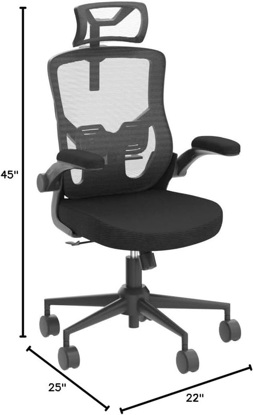 𝑯𝑶𝑴𝑬 𝑶𝑭𝑭𝑰𝑪𝑬 𝑪𝑯𝑨𝑰𝑹, Ergonomic Mesh Desk Chair, High Back Computer Chair- Adjustable Headrest with Flip-Up Arms, Lumbar Support, Swivel Executive Task Chair (Modern, Black) - LeafyLoom