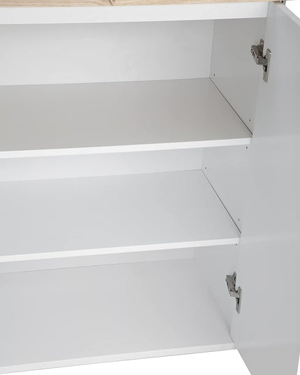 Mobile Kitchen Island with Extensible Rubber Wood Table Top,Adjustable Shelf Inside, Cabinets Cart w/ 3 Storage Drawers,Spice Towel-Rack,for Dining Room Bar,White, 53.93" L x 17" W x 36.22" H - LeafyLoom