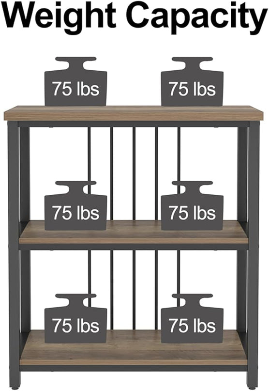 FOLUBAN Small Bookshelf and Bookcase, 3 Tier Open Book Shelf, Modern Metal and Wood Shelving Unit for Living Room Bedroom, Oak - LeafyLoom