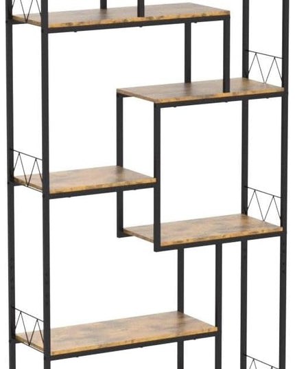 Gizoon 71” Industrial Bookshelves for Storage, Tall Display Etagere 8-Shelves for Bedroom, Metal Frame Staggered Bookcases for Bedroom, Living Room, Home Office, Retro - LeafyLoom