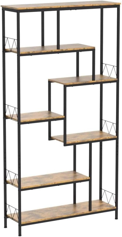 Gizoon 71” Industrial Bookshelves for Storage, Tall Display Etagere 8-Shelves for Bedroom, Metal Frame Staggered Bookcases for Bedroom, Living Room, Home Office, Retro - LeafyLoom