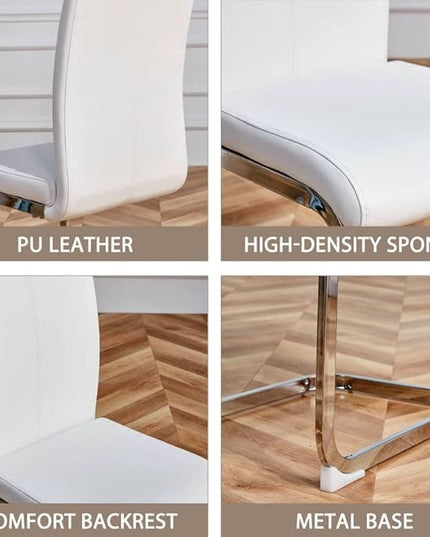 Dining Chairs Set, Kitchen Modern Metal Chairs with Faux Leather Padded Seat High Back and Sturdy Chrome Legs, Chairs for Dining Room (White-1, Set of 4) - LeafyLoom