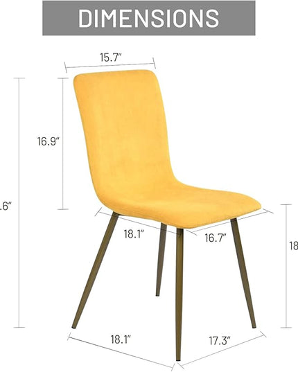 FurnitureR Modern Style Dining Chairs Set of 4, Comfy Side Chair with Fabric Seat Sturdy Metal Gold Legs for Kitchen Living Room Bedroom, Yellow - LeafyLoom
