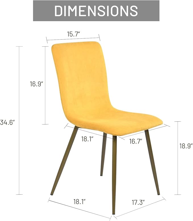 FurnitureR Modern Style Dining Chairs Set of 4, Comfy Side Chair with Fabric Seat Sturdy Metal Gold Legs for Kitchen Living Room Bedroom, Yellow - LeafyLoom
