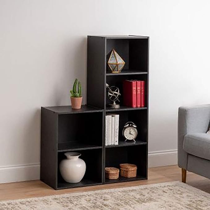 IRIS USA, Inc. Small Spaces Wood, Bookshelf Storage Shelf, Bookcase, 4-Tier, Black - LeafyLoom