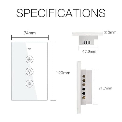 MOES WiFi RF Smart Light Dimmer Switch, Smart Life/Tuya APP Relay Status Backlight Switch Off RF Remote Control Voice Compatible with Alexa Google Assistants, White Touch MOES
