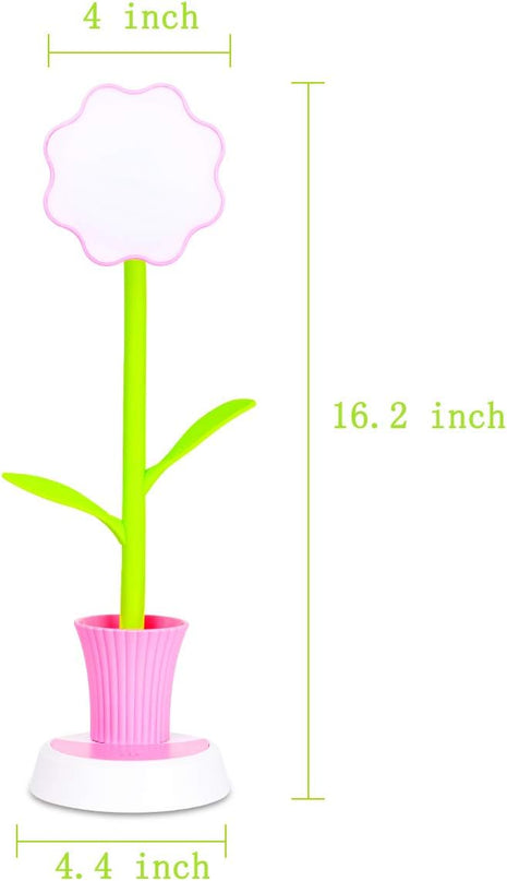 Desk Lamp for Kids Sunflower LED Charging Table Lamp Support Eye Protection Small Desk Folding for Reading,Study and Office, Adjustable Brightness - Pink - LeafyLoom