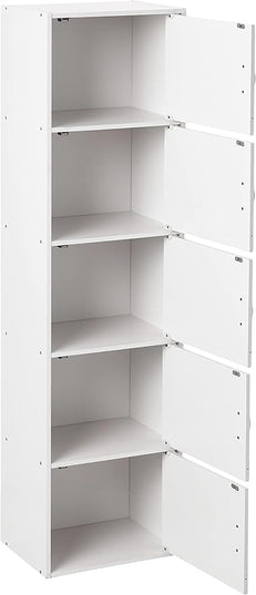 HODEDAH IMPORT Bookcase, White, 5 Door - LeafyLoom