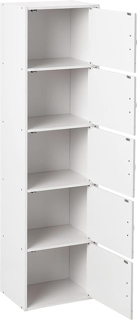 HODEDAH IMPORT Bookcase, White, 5 Door - LeafyLoom