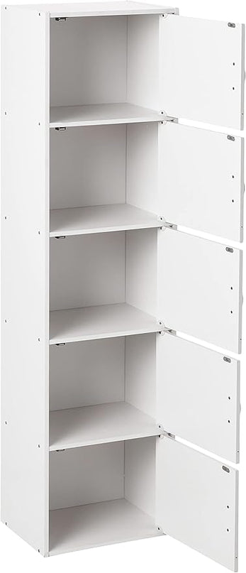 HODEDAH IMPORT Bookcase, White, 5 Door - LeafyLoom