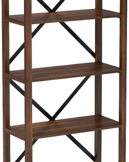 Walker Edison 4 shelves Andersen Urban Industrial Metal X Back Bookshelf, 64 Inch, Dark Walnut - LeafyLoom