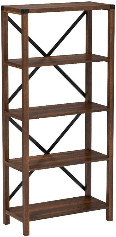 Walker Edison 4 shelves Andersen Urban Industrial Metal X Back Bookshelf, 64 Inch, Dark Walnut - LeafyLoom