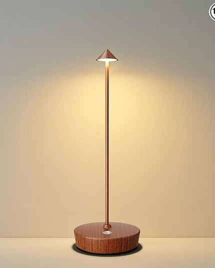 Rechargeable Cordless Table Lamp, 6000mAh LED Battery Operated Desk Lamp Touch 3 Color Stepless Dimming Portable Outdoor Waterproof Table Light for Patio/Restaurant/Dining/Home (Wood Grain) - LeafyLoom